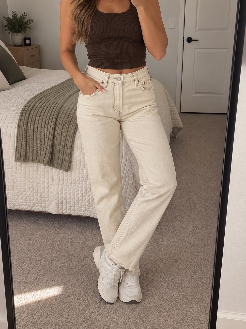 wild fable Cream Raw-Hem Cropped Straight Jeans